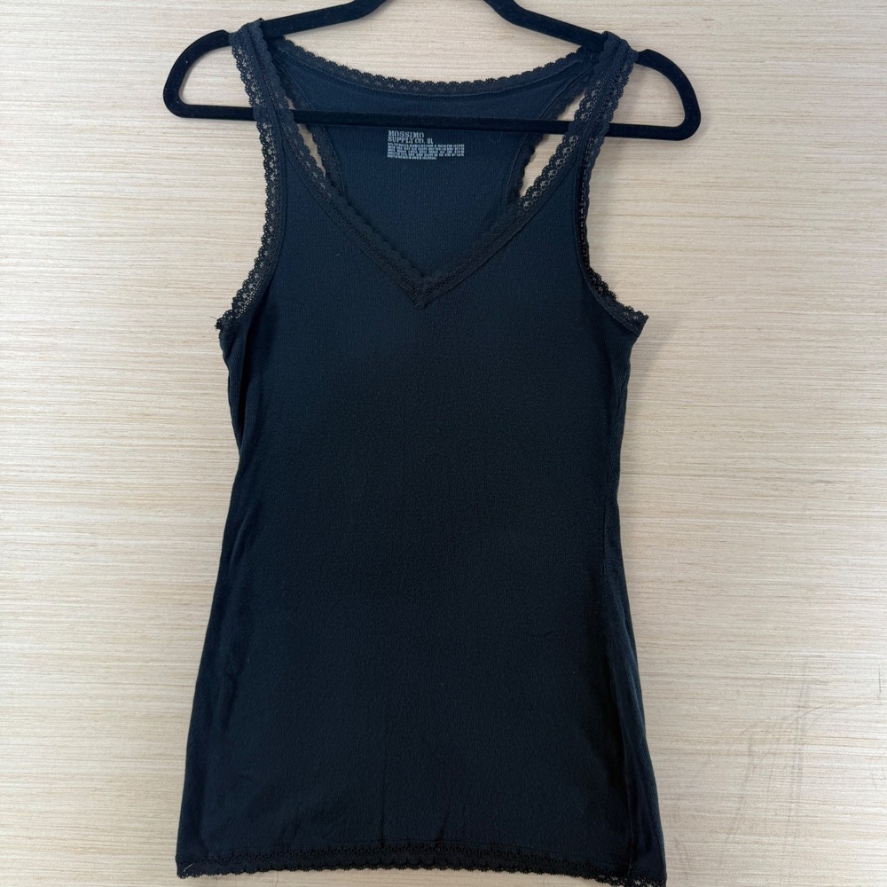 Mossimo Supply Co Womens Black Ribbed Lace Trim Racerback Tank Top Size L Indie